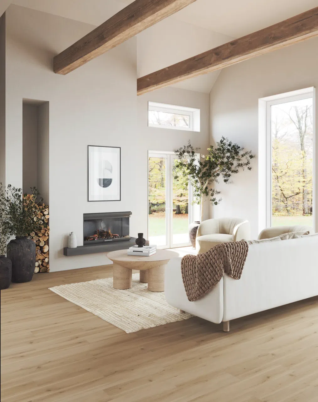 After: Dated Interior → Modern Flooring