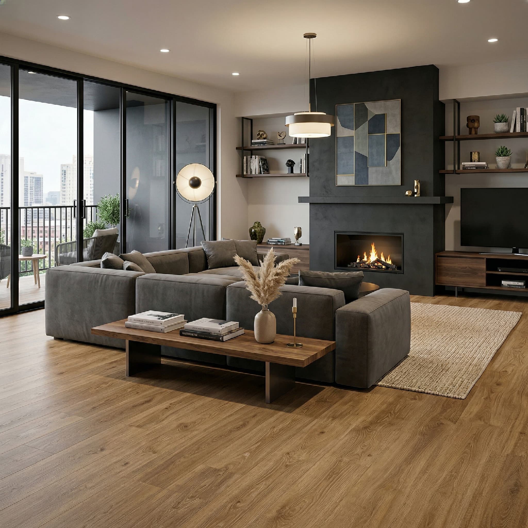 Luxury vinyl flooring with realistic wood grain